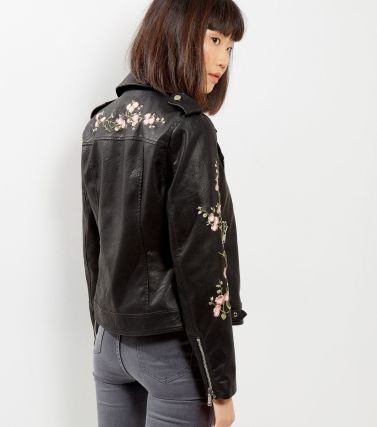 NEW LOOK Embroidered Leather Biker Jacket, £44.99