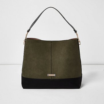 RIVER ISLAND Khaki Contrast Panel Slouch Bag, £32.jpg